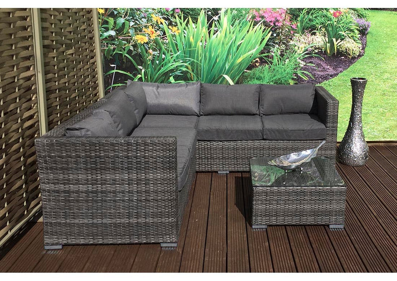Rattan Corner Sofa Set  - Charcoal Grey - Grassholme Range