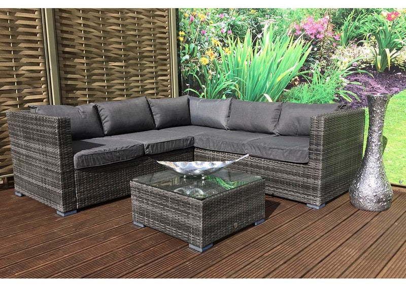 Rattan Corner Sofa Set  - Charcoal Grey - Grassholme Range