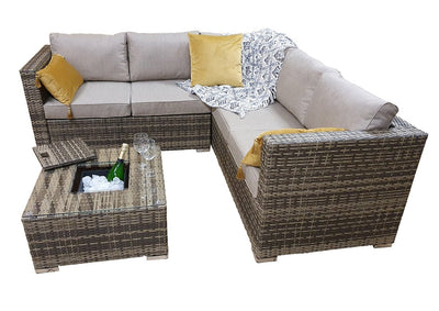Rattan Corner Sofa Set with Ice Bucket  - Natural Brown - Grassholme Premium Range