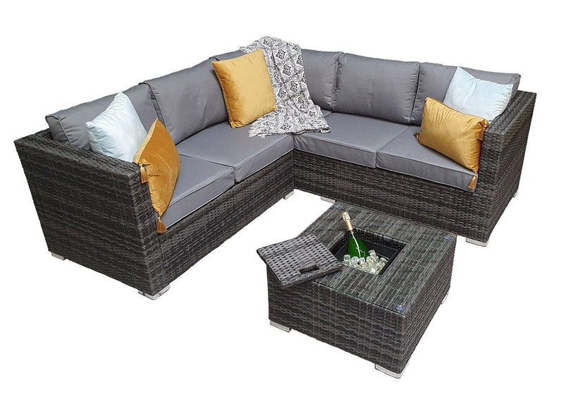 Rattan Corner Sofa Set with Ice Bucket  - Charcoal Grey - Grassholme Premium Range