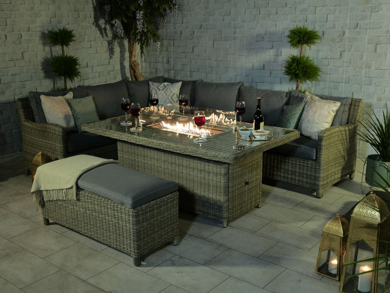 Wentworth Rectangular Fire Pit 7 Piece Deluxe Modular Corner Lounge/Dining Set