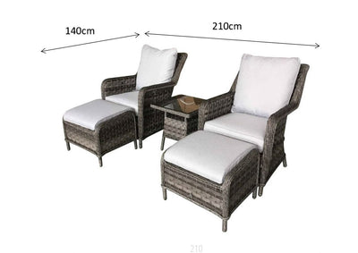 Rattan 2 Seater High Back 5 piece lounge set in Multi Grey wicker-Mia Range