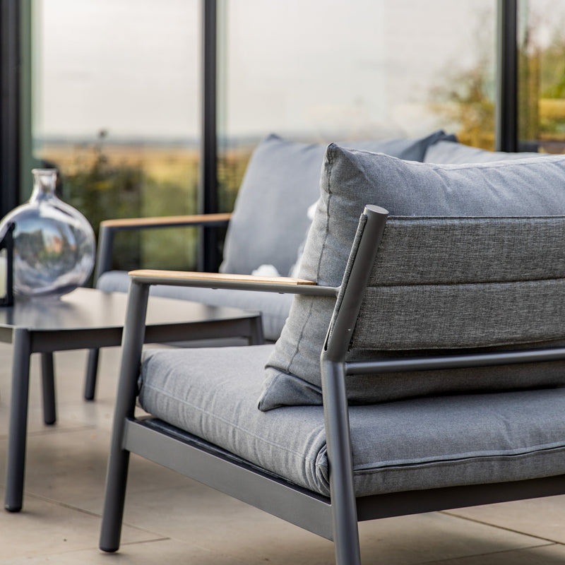 Cannes Garden Outdoor Lounge Set - Charcoal Grey - Aluminium with Teak