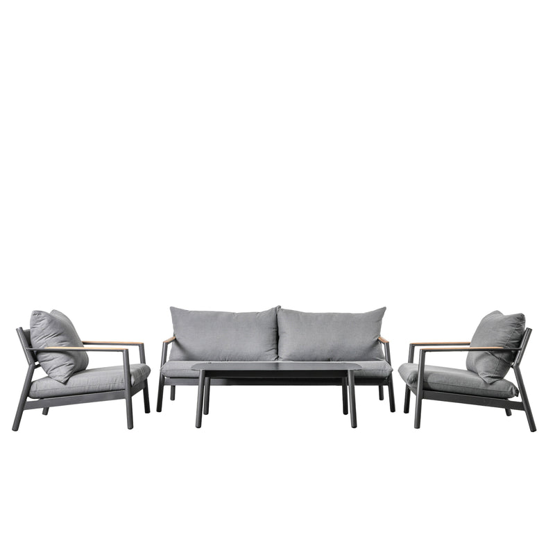 Cannes Garden Outdoor Lounge Set - Charcoal Grey - Aluminium with Teak