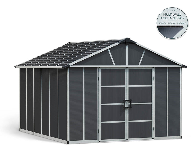 Palram Canopia Yukon 11 ft. x 13.1 ft. Shed Kit With Floor - Dark Grey