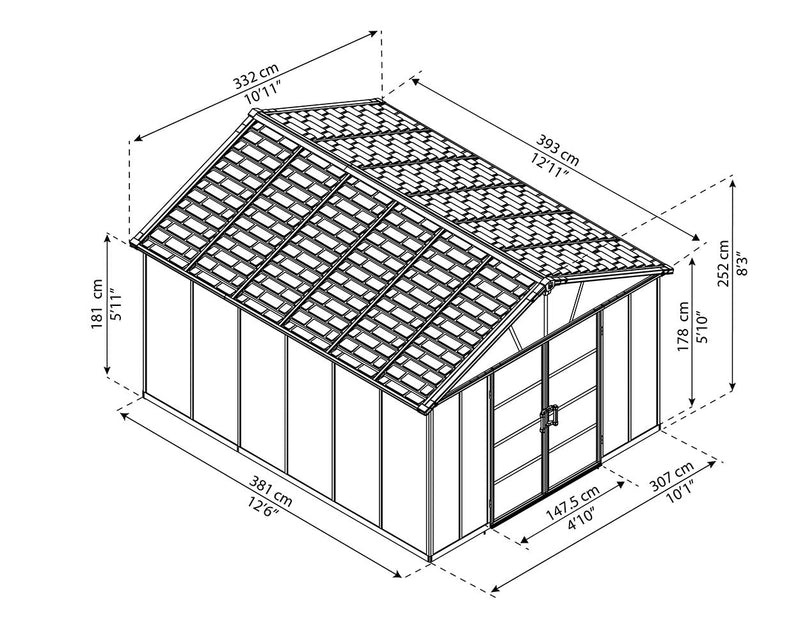 Palram Canopia Yukon 11 ft. x 13.1 ft. Shed Kit Without Floor - Dark Grey