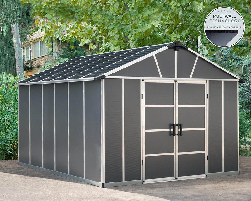 Palram Canopia Yukon 11 ft. x 13.1 ft. Shed Kit Without Floor - Dark Grey