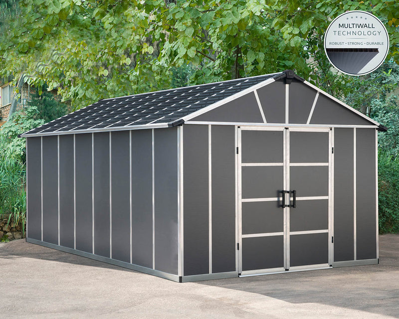 Palram Canopia Yukon 11 ft. x 17.2 ft. Shed Kit Without Floor - Dark Grey