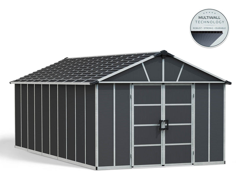 Palram Canopia Yukon 11 ft. x 21.3 ft. Shed Kit Without Floor - Dark Grey