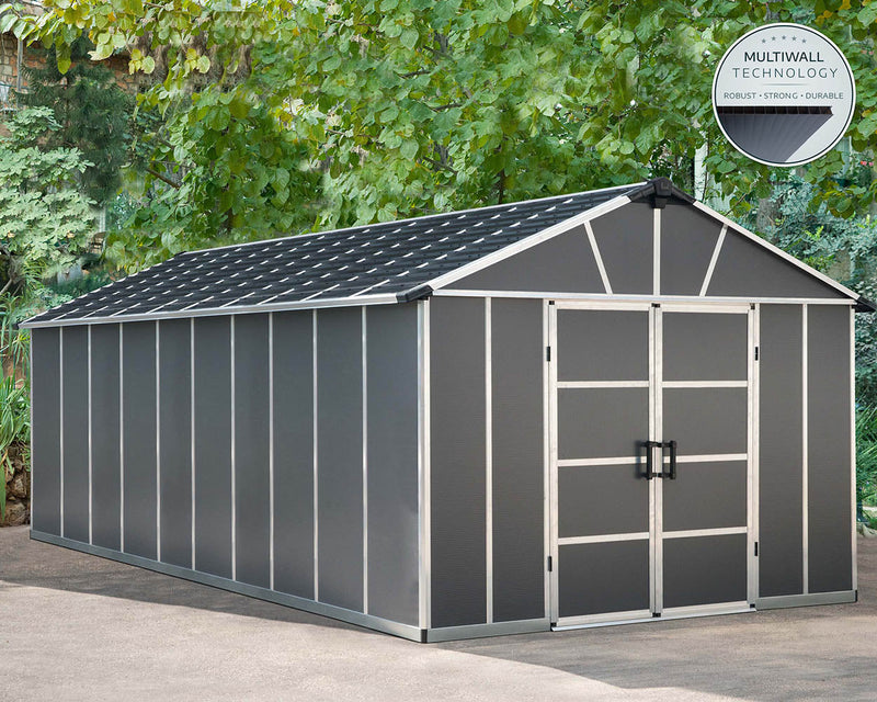 Palram Canopia Yukon 11 ft. x 21.3 ft. Shed Kit Without Floor - Dark Grey