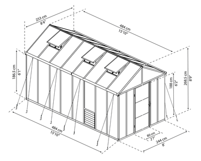 Palram Canopia Glory 8 ft. x 16 ft. Greenhouse - Grey