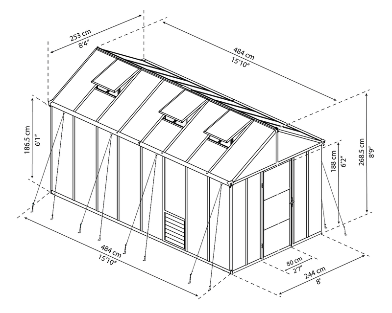 Palram Canopia Glory 8 ft. x 16 ft. Greenhouse - Grey