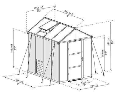 Palram Canopia Glory 6 ft. x 8 ft. Greenhouse - Grey