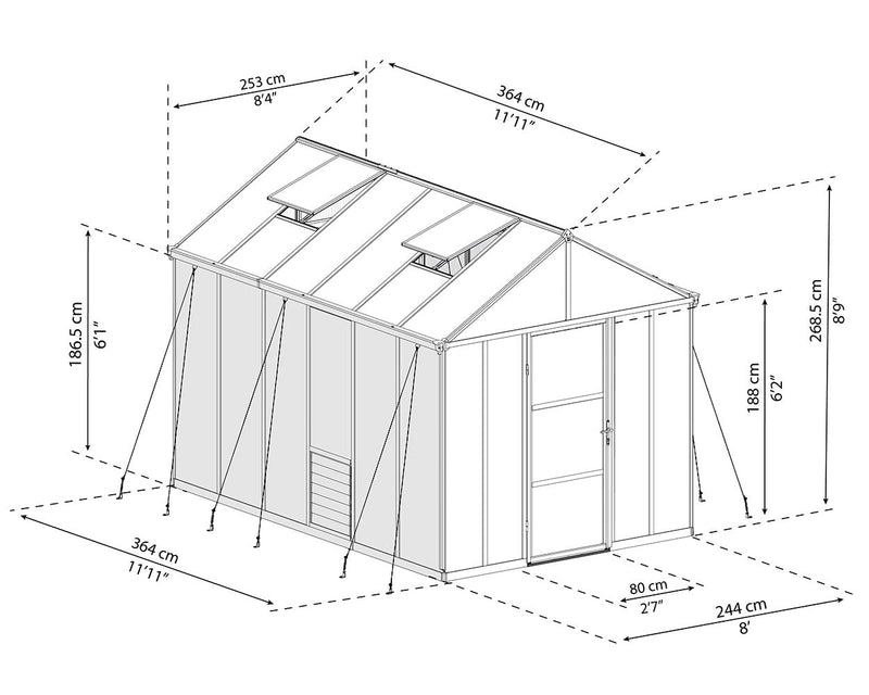 Palram Canopia Glory 8 ft. x 12 ft. Greenhouse - Grey