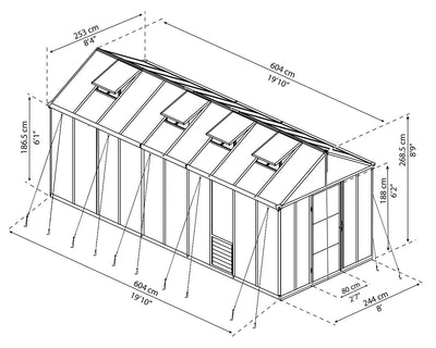 Palram Canopia Glory 8 ft. x 20 ft. Greenhouse - Grey