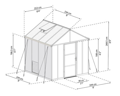 Palram Canopia Glory 8 ft. x 8 ft. Greenhouse - Grey