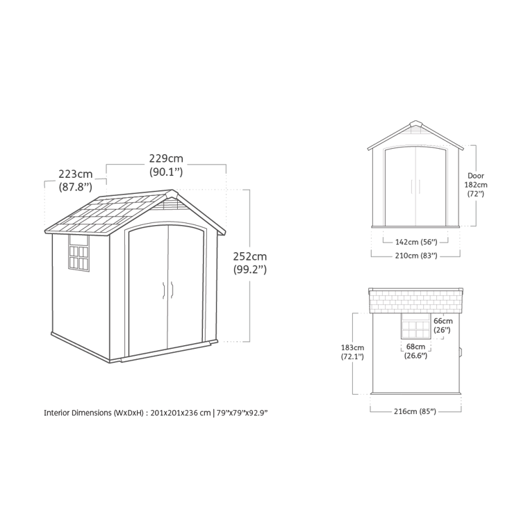 Keter Premier Apex Garden Shed 7.5ft x 7ft - Grey