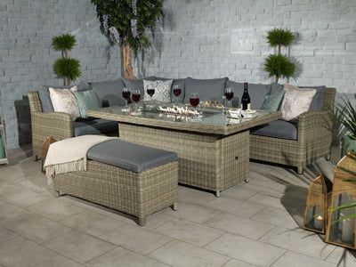 Wentworth Rectangular Fire Pit 7 Piece Deluxe Modular Corner Lounge/Dining Set