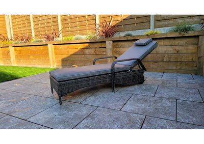 Rattan Sun Lounger with Drinks Table - Grey - Savannah Range