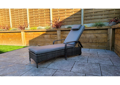 Rattan Sun Lounger with Drinks Table - Grey - Savannah Range