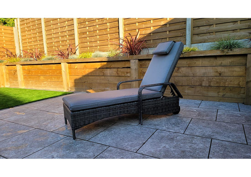 Rattan Sun Lounger with Drinks Table - Grey - Savannah Range