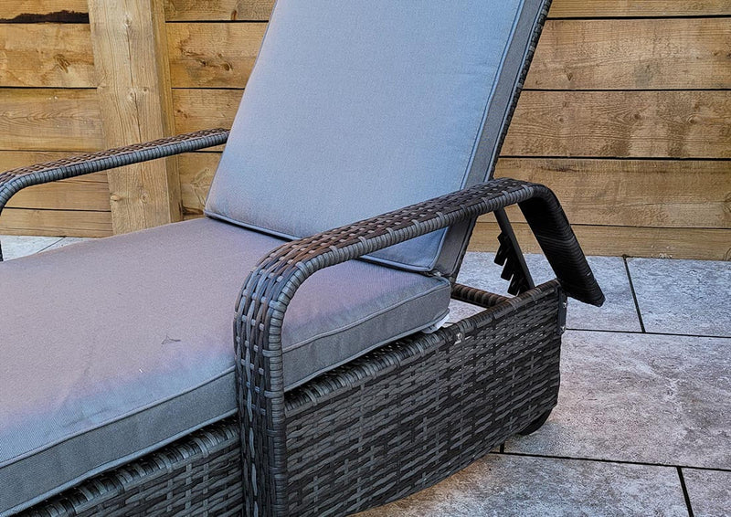 Rattan Sun Lounger with Drinks Table - Grey - Savannah Range