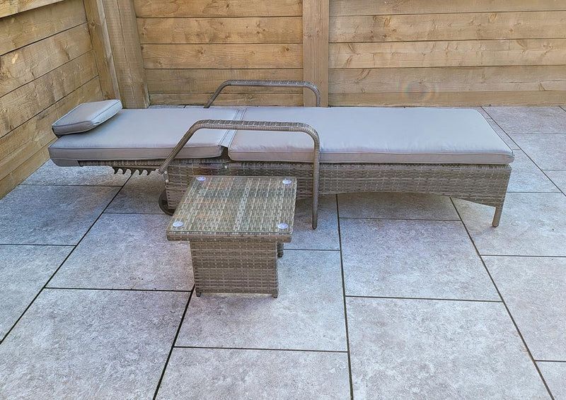 Rattan Sun Lounger with Drinks Table -Brown- Savannah Range