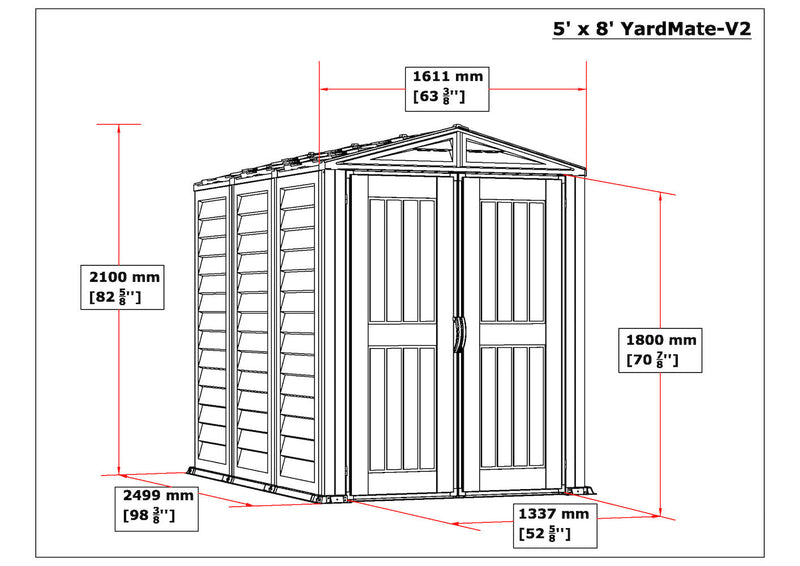 Duramax YardMate Plus - 5ft x 8ft Plastic Garden Shed in Grey