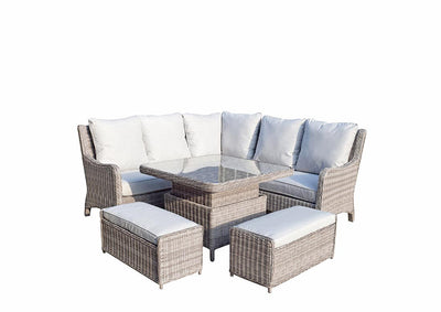 Rattan 8 Seat Corner Dining Sofa with Lift Table and Benches in Grey-Alexandra Range