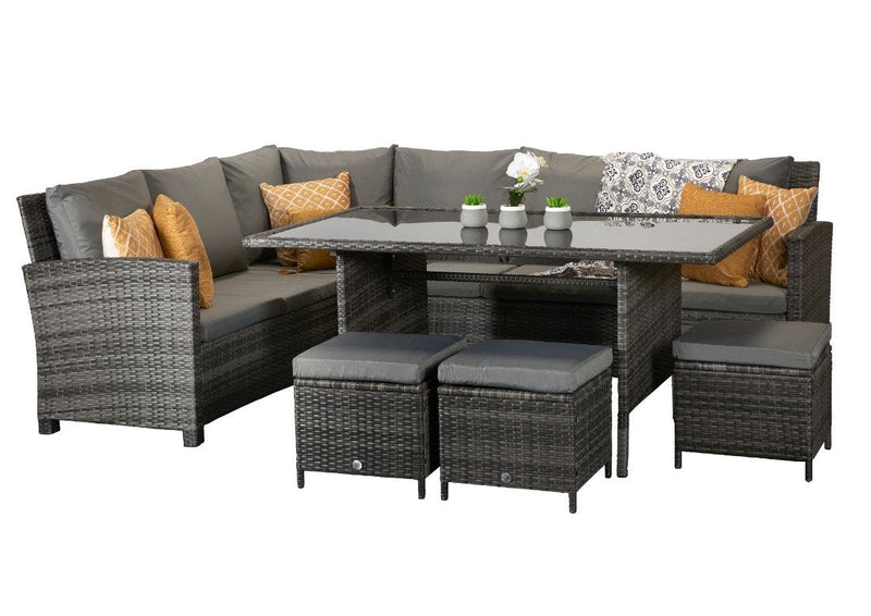 Rattan 8 Seat Corner Dining Set - Charcoal Grey - New Hampshire Range