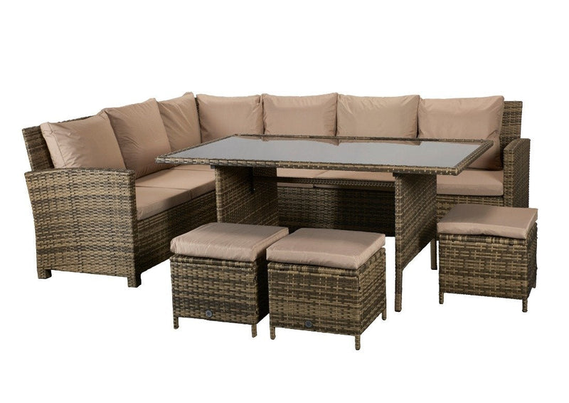 Rattan 8 Seat Corner Dining Set - Natural Brown - New Hampshire Range