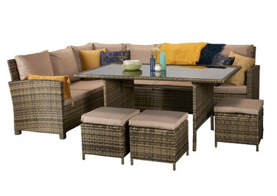 Rattan 8 Seat Corner Dining Set - Natural Brown - New Hampshire Range