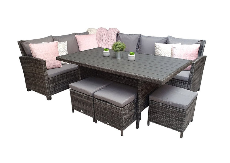 Rattan Corner Dining Set - Charcoal Grey with Polywood Top - New Hampshire Premium Range