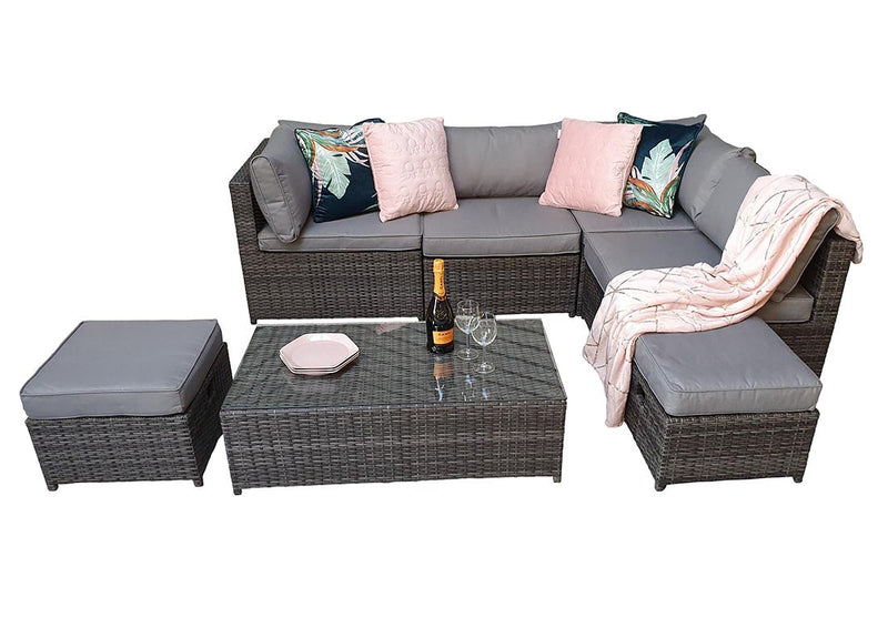 Rattan Modular Corner Sofa Set - Charcoal Grey - Wentworth Range