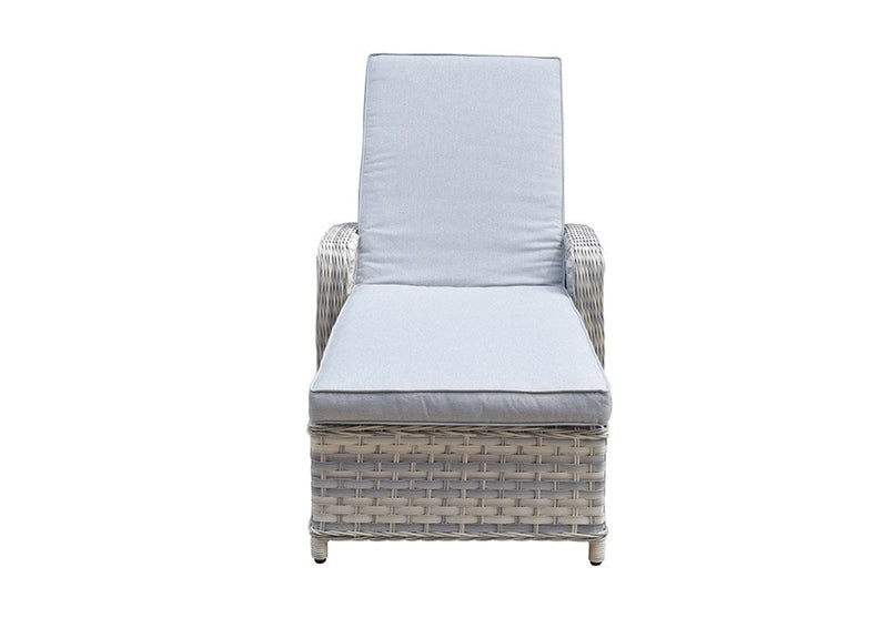 Sun Lounger with Arms in Silver Grey wicker with Pale Grey cushions - Constance Range