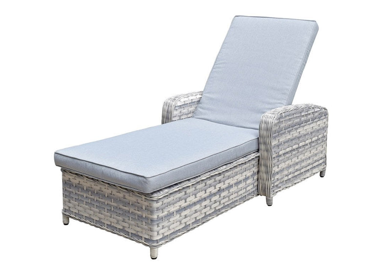 Sun Lounger with Arms in Silver Grey wicker with Pale Grey cushions - Constance Range