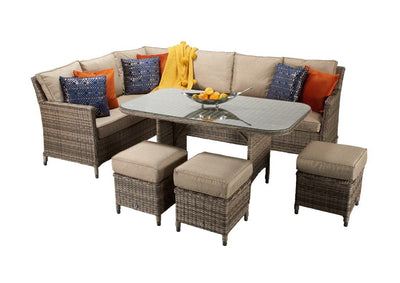 Rattan Corner Dining Sofa Deluxe Set - Natural Brown - Edwina Range