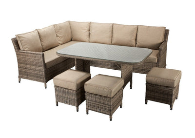 Rattan Corner Dining Sofa Deluxe Set - Natural Brown - Edwina Range