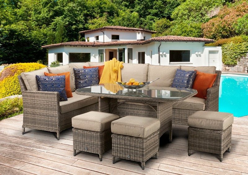 Rattan Corner Dining Sofa Deluxe Set - Natural Brown - Edwina Range