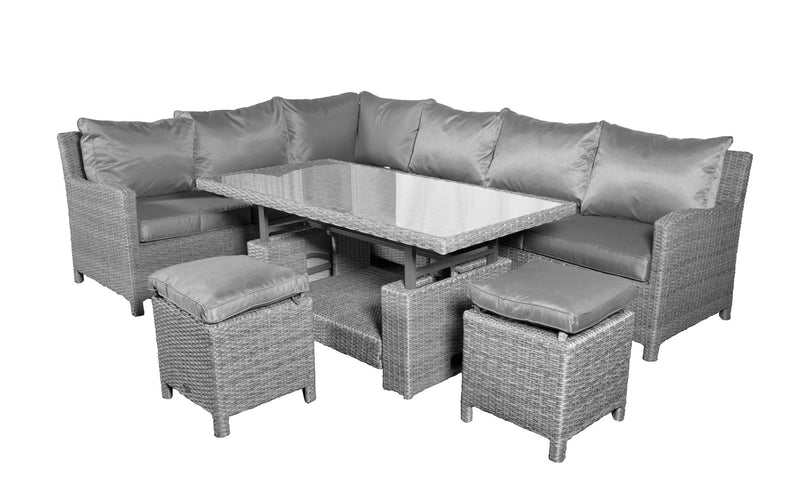 Paris 7 Piece Deluxe Modular Corner Lounge/Dining Set With Adjustable Table