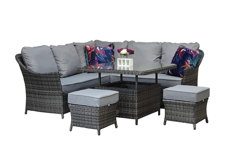 Rattan 7 Seat Corner Dining Sofa Set with Lift Table in Grey-Francesca Range