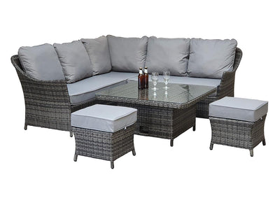 Rattan 7 Seat Corner Dining Sofa Set with Lift Table in Grey-Francesca Range