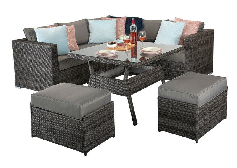 Rattan Corner Dining Sofa Set  - Charcoal Grey - Grassholme Range
