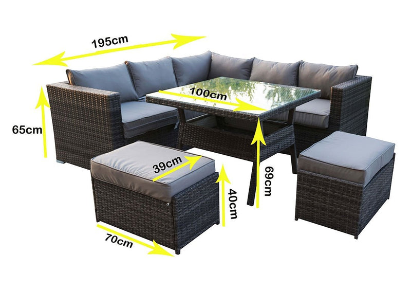 Rattan Corner Dining Sofa Set  - Charcoal Grey - Grassholme Range