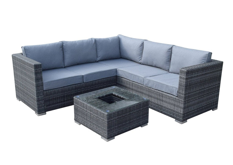 Rattan Corner Sofa Set with Ice Bucket  - Charcoal Grey - Grassholme Premium Range