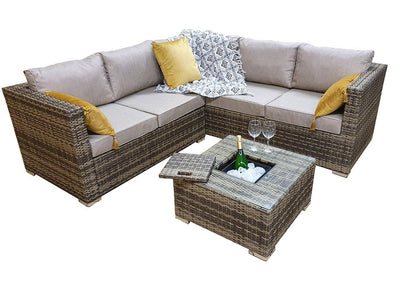 Rattan Corner Sofa Set with Ice Bucket  - Natural Brown - Grassholme Premium Range