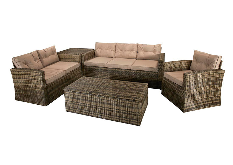 Rattan 6 Seat Sofa Set with Armchair and Coffee Table in Brown - Holly Range