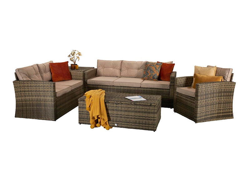 Rattan 6 Seat Sofa Set with Armchair and Coffee Table in Brown - Holly Range