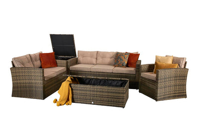 Rattan 6 Seat Sofa Set with Armchair and Coffee Table in Brown - Holly Range