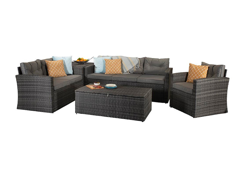 Rattan 6 Seat Sofa Set with Armchair and Coffee Table in Grey - Holly Range